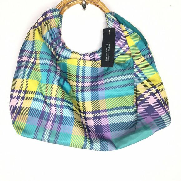 Zara Handbags - Zara Home  Plaid Bamboo Handle Purse Handbag Tote